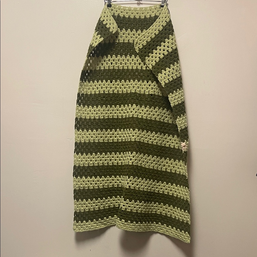 Olive and Sage Crochet Handmade Vintage Blanket